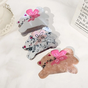 Pince Crabe Chat en Acétate avec Décoration de Nœud Motif Marbre Pince à Cheveux pour Femmes Accessoires de Coiffure