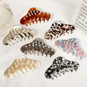 Grande Pince à Cheveux en Acétate de Cellulose Avec Künstliche Perles Motif Marbre Écaille de Tortue pour Coiffage Femme