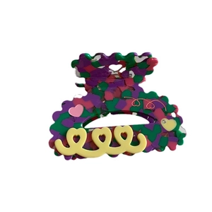 Colorful acetate heart hair claw clip with floral patterns for women's hairstyles