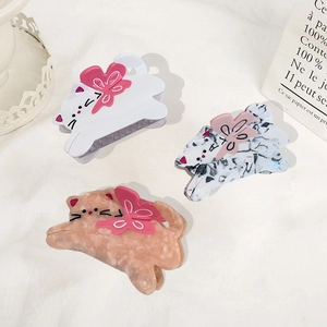 Lot de trois pinces à cheveux chat en acétate blanc et rose marbré avec nœuds