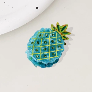 Creative pineapple shark hair clip in light blue acetate with green rhinestones