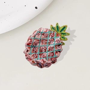 Creative pineapple shark hair claw clip with pink marble texture and sparkling rhinestones