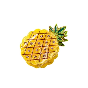 Chic acetate pineapple shark hair clip with sparkling rhinestones and green leaves