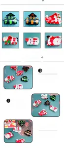 Detail view of acetate Christmas hair claws featuring snowman and Santa Claus designs
