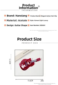 Detailed view of guitar shaped acetate hair claw clip with floral pattern measuring 11.6cm