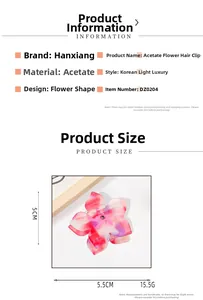Detailed size view of floral acetate hair claw clip with rhinestones in pink gradient
