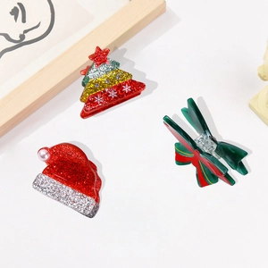 Lot de pinces à cheveux de Noël avec nœud, sapin brillant et bonnet de père Noël
