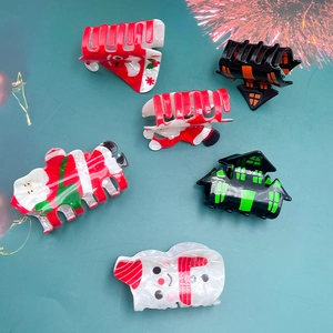 Set of 6 festive Christmas and Halloween hair claws with Santa, Snowman, and Pumpkin designs