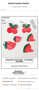Close-up detail of PVC fruit hair clips featuring cherry, strawberry, and watermelon shapes