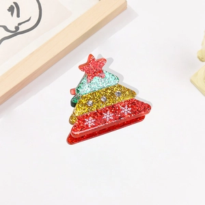 Pince à cheveux sapin de Noël pailletée avec strass et étoile pour femmes