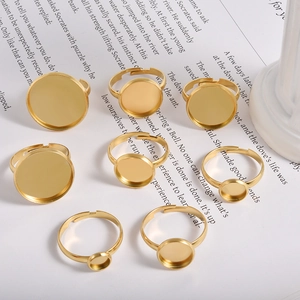 Adjustable stainless steel ring bases for DIY jewelry making with assorted round trays
