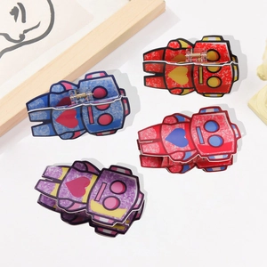 Cartoon robot acrylic hair claws with glitter finish and heart detail in four colors