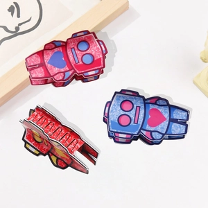 Robot shaped hair claw clip in pink and blue acrylic with polished finish for women