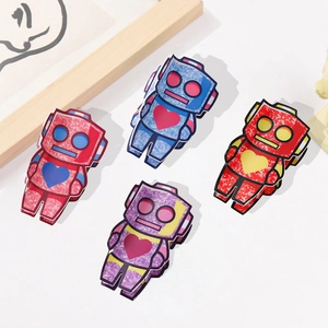 Chic cartoon robot hair claws in colorful glitter acrylic for a trendy ponytail look