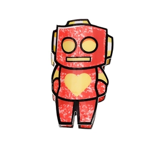 Chic red cartoon robot shark clip for women with yellow heart detail in retro style