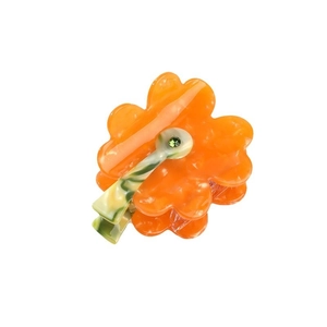 Elegant orange acetate floral shark hair claw clip with crystal center for women