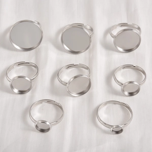 Detailed set of adjustable stainless steel ring blanks for DIY gemstone setting