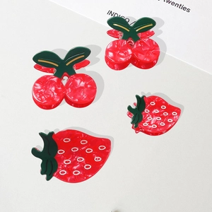 Chic acrylic fruit hair clips set with strawberry and cherry patterns in glossy finish
