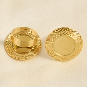 Adjustable S925 sterling silver gold plated DIY ring base with textured setting