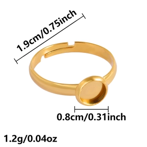 Detailed view of adjustable gold stainless steel ring blank with 8mm round tray base