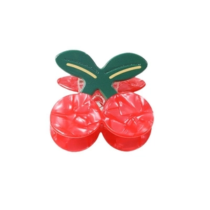 Cute cherry-shaped hair claw clip made of red acetate with textured finish for girls