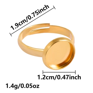 Detailed view of adjustable gold stainless steel ring blank with 1.2cm round base tray