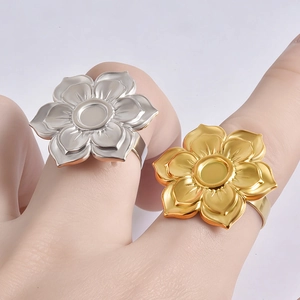 Adjustable lotus flower stainless steel rings in gold and silver for jewelry DIY