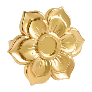 Polished golden stainless steel flower ring setting with realistic multilayer petals