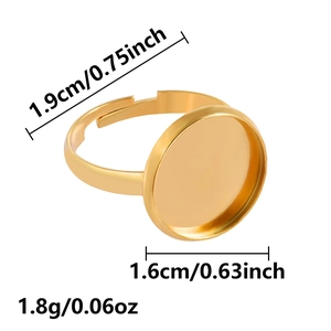 Macro view of adjustable golden stainless steel ring base with 16mm round flat tray
