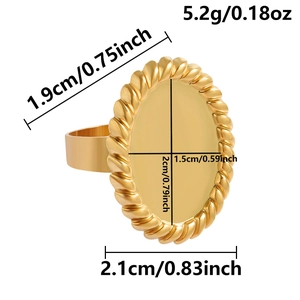 Detailed size specifications for an adjustable oval gold-plated stainless steel ring base