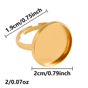 Macro shot showing dimensions of golden stainless steel adjustable bezel ring base for DIY