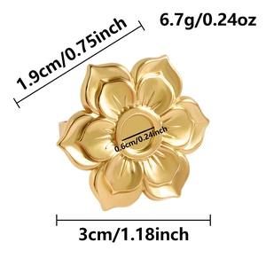 Detailed macro view of a golden lotus-shaped stainless steel ring setting for gemstones