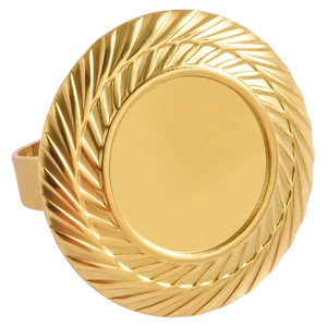 Golden stainless steel ring base with a wide round textured bezel for DIY gemstone setting