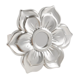 Detailed macro view of the silver stainless steel lotus petal ring mounting base