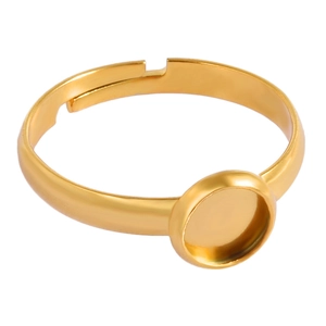 Adjustable golden stainless steel ring base with round tray for DIY jewelry making