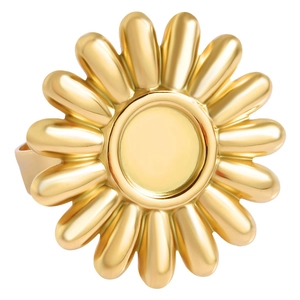 Bague marguerite dorée en acier inoxydable avec pétales polis et design minimaliste
