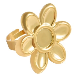 Minimalistische verstelbare gouden bloemring met basis voor doe-het-zelf inlays