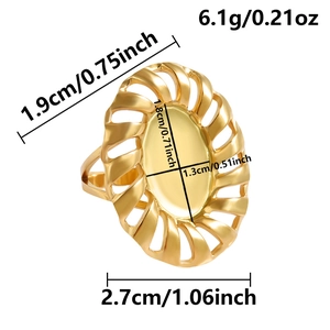 Macro view of gold sunburst open ring with detailed weight and size measurements