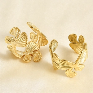 Minimalist 304 Stainless Steel Gingko Leaf Butterfly Open Ring Adjustable Hollow Finger Ring For Men Women Fashion Jewelry