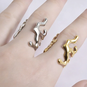 Minimalist irregular fluid coral open ring in gold and silver finish for women