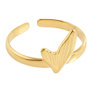 Minimalist 18K gold plated stainless steel fishtail open ring with polished finish
