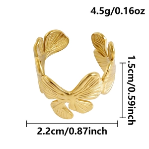 Macro shot of gold-plated butterfly leaf ring with dimensions 1.5cm height and 2.2cm width