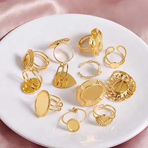 304 Stainless Steel Open Ring Base For DIY Jewelry Making 18K Gold Plated Minimalist Geometric Signet Ring For Women Men