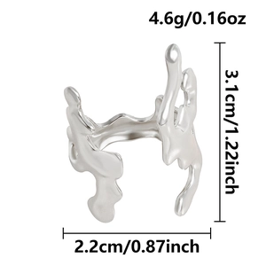 Detailed technical drawing of irregular liquid metal coral ring with dimensions and weight