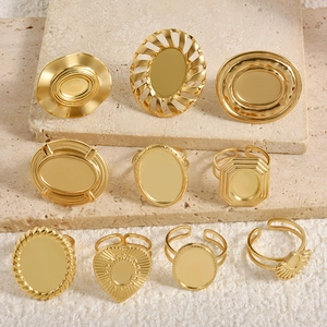 Set of 10 vintage gold DIY stainless steel ring bases in various geometric shapes