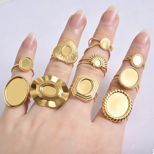 Minimalist gold stainless steel open ring bases with heart and oval blank settings