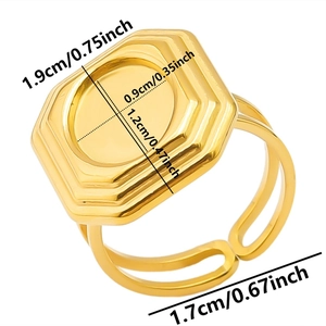Detail of adjustable gold octagon ring blank base showing DIY stone setting dimensions