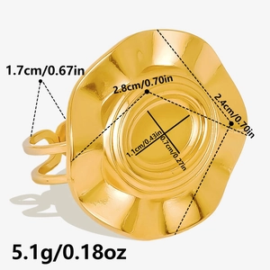 Detailed size specifications of golden wavy ring with 18k plating and 5.1g weight