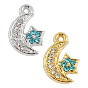 Pendentif Lune Étoile en Acier Inoxydable 304 Avec Incrustation de Strass Bleu pour la Fabrication de Bijoux DIY Accessoires de Mode