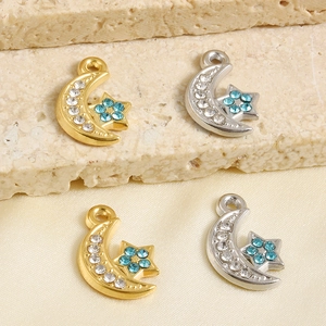 Pendentif lune et étoile en acier inoxydable avec cristaux bleus pour bijoux DIY